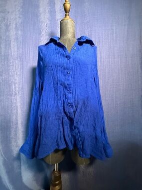 Women's Relaxed Button-Front Shirt - Royal Blue